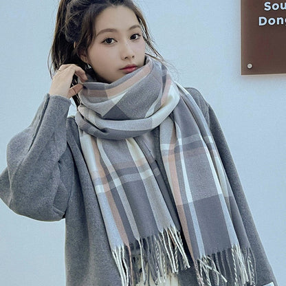 Classic Plaid Fringe Winter Scarf for Women