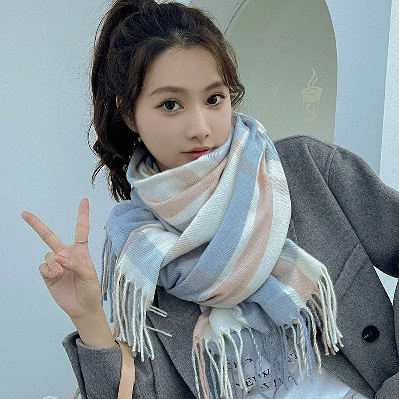 Classic Plaid Fringe Winter Scarf for Women
