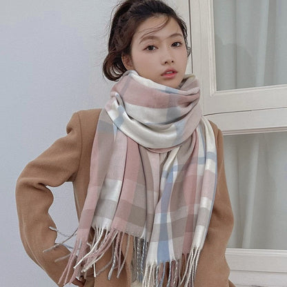Classic Plaid Fringe Winter Scarf for Women