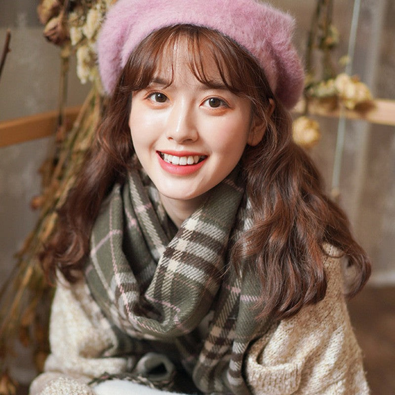 Classic Plaid Fringe Winter Scarf for Women