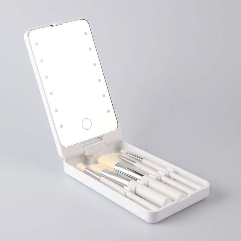 Portable Travel Makeup Brush Kit with LED Mirror - Fesara