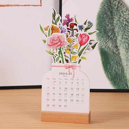 Stylish Wooden Frame 2024 Office Desk Calendar