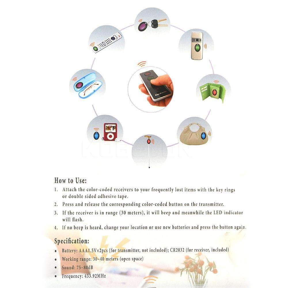 Wireless Key Finder Tracker with LED Light and 4 Receivers