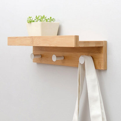 Sturdy Wooden Wall Shelf with Hooks Storage Organizer