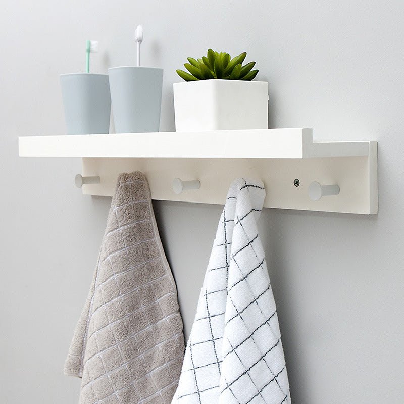 Sturdy Wooden Wall Shelf with Hooks Storage Organizer