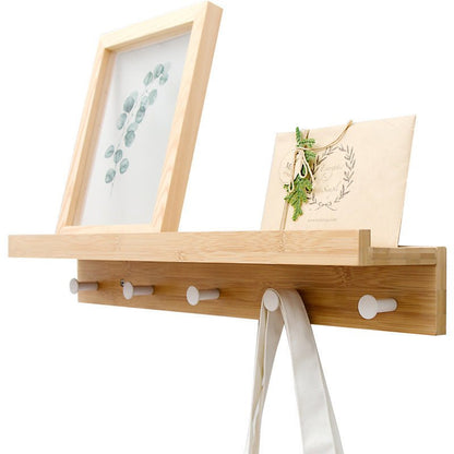 Sturdy Wooden Wall Shelf with Hooks Storage Organizer
