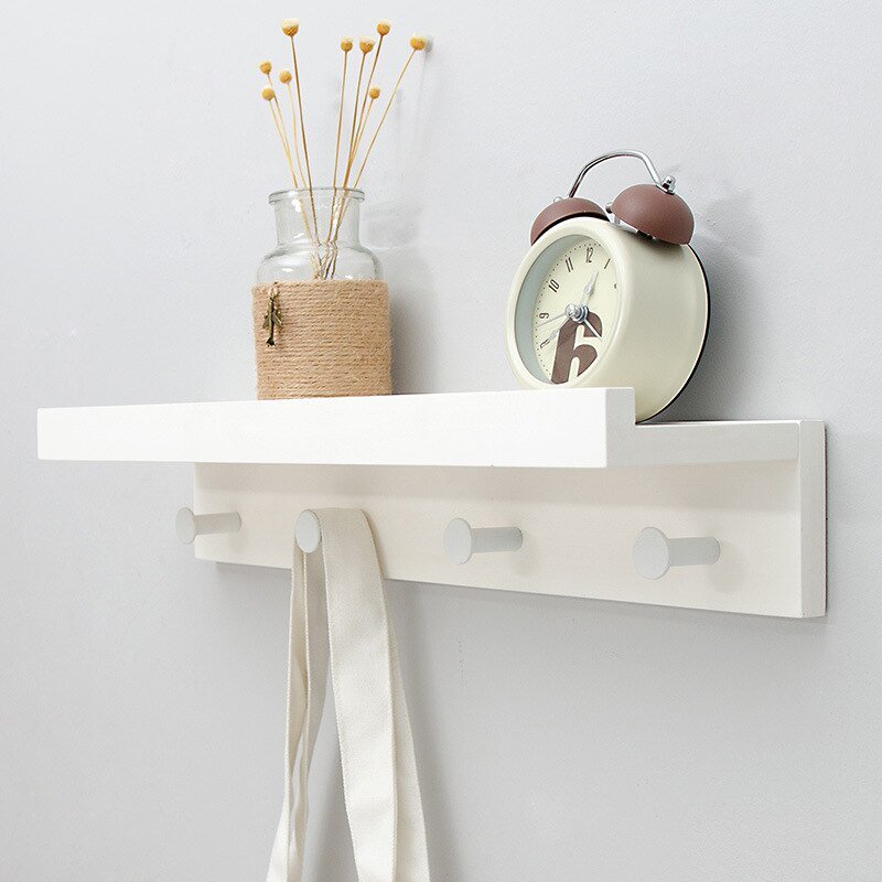 Sturdy Wooden Wall Shelf with Hooks Storage Organizer