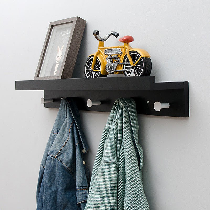 Sturdy Wooden Wall Shelf with Hooks Storage Organizer