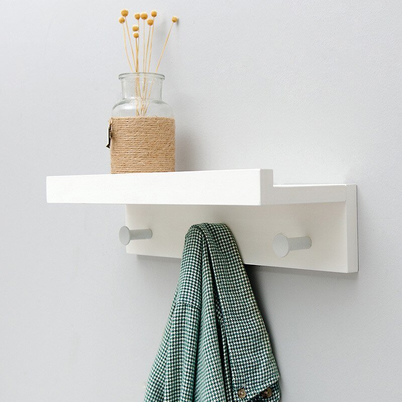 Sturdy Wooden Wall Shelf with Hooks Storage Organizer