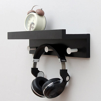 Sturdy Wooden Wall Shelf with Hooks Storage Organizer