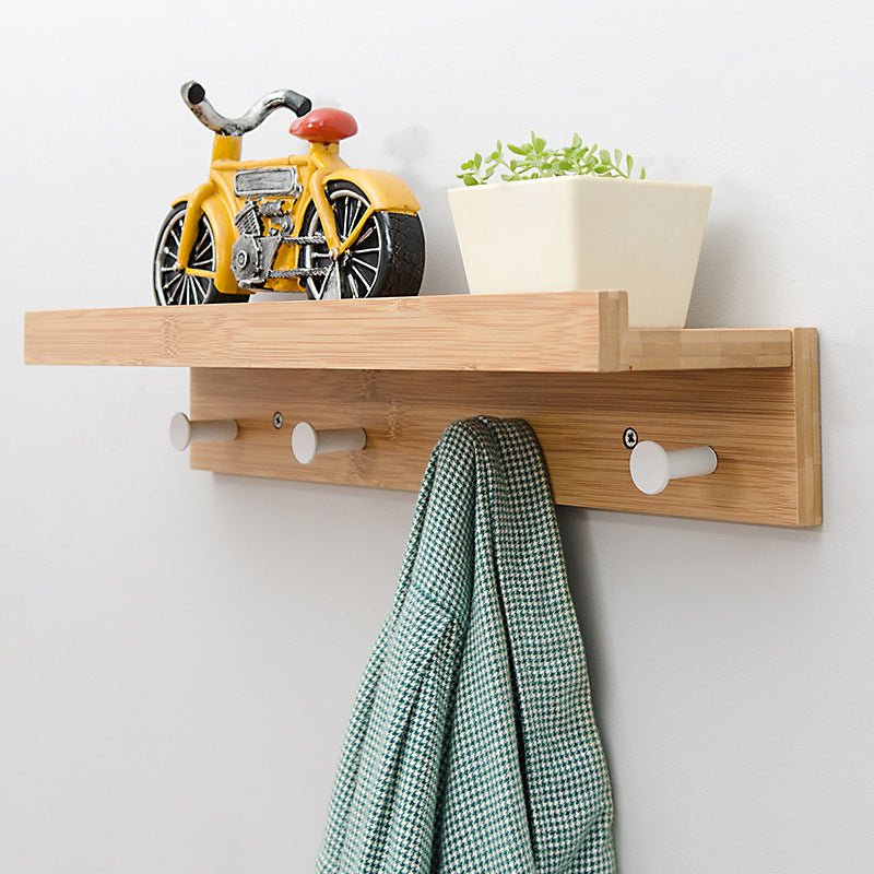 Sturdy Wooden Wall Shelf with Hooks Storage Organizer