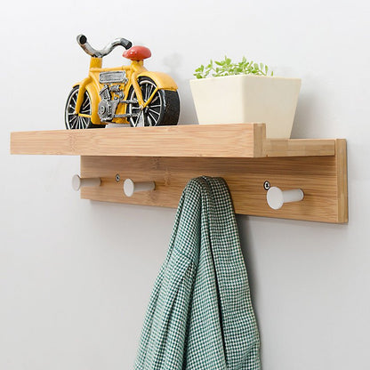 Sturdy Wooden Wall Shelf with Hooks Storage Organizer