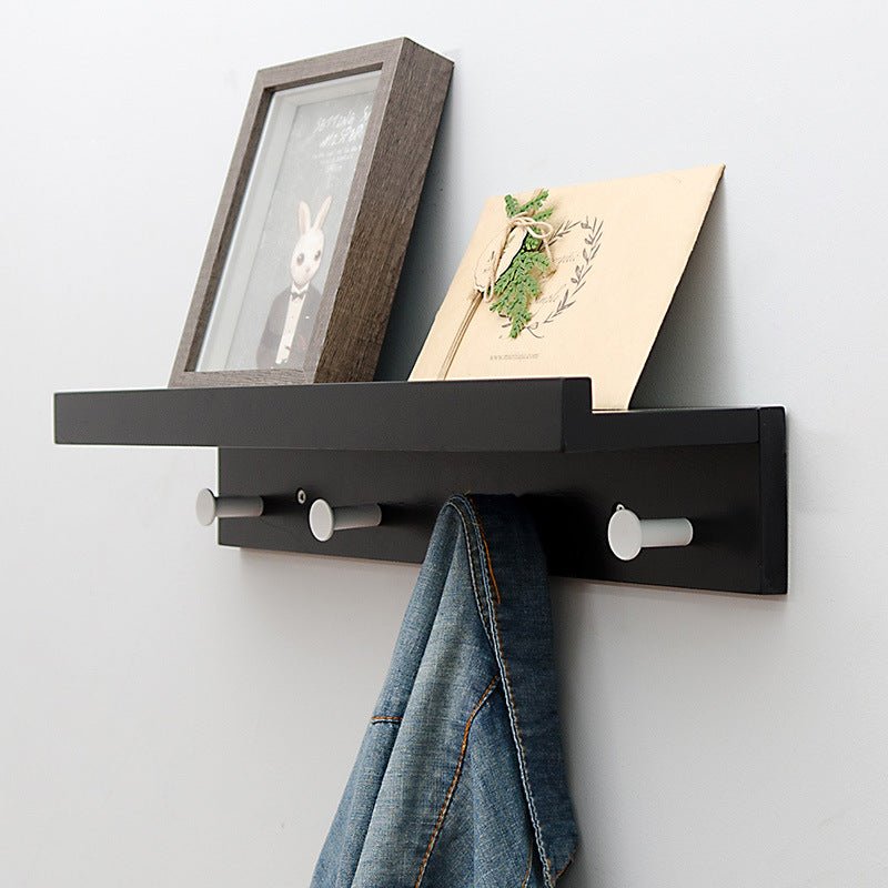 Sturdy Wooden Wall Shelf with Hooks Storage Organizer