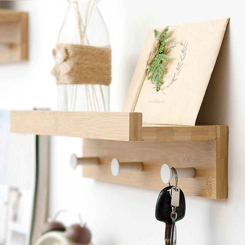 Sturdy Wooden Wall Shelf with Hooks Storage Organizer