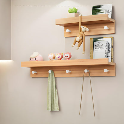 Sturdy Wooden Wall Shelf with Hooks Storage Organizer - Fesara