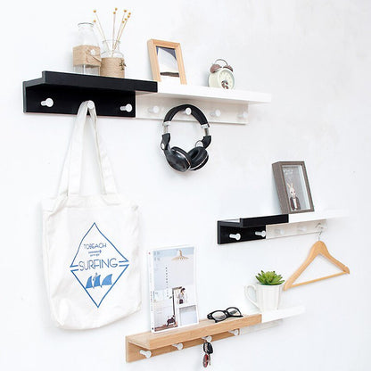 Sturdy Wooden Wall Shelf with Hooks Storage Organizer
