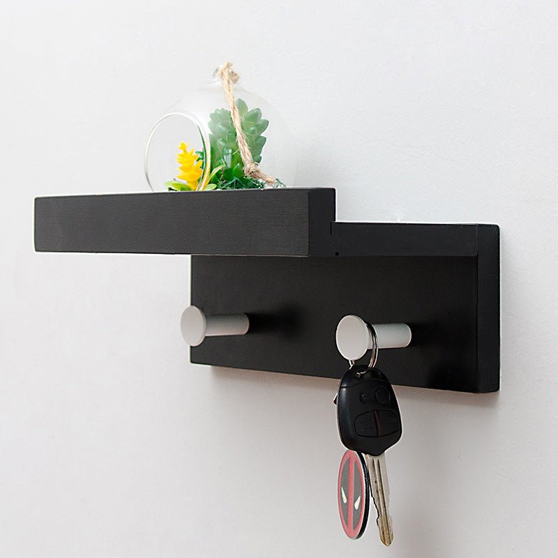 Sturdy Wooden Wall Shelf with Hooks Storage Organizer