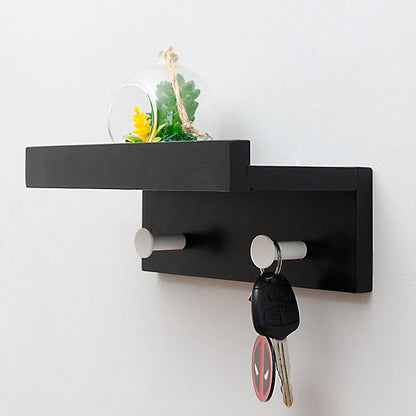 Sturdy Wooden Wall Shelf with Hooks Storage Organizer