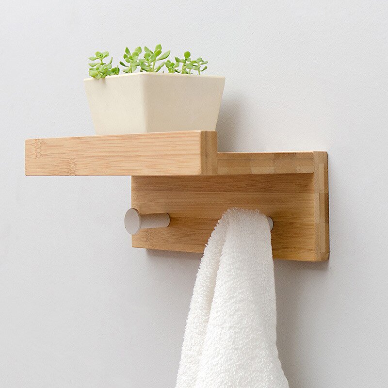 Sturdy Wooden Wall Shelf with Hooks Storage Organizer