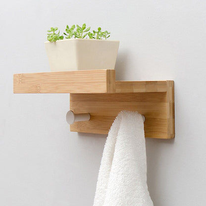 Sturdy Wooden Wall Shelf with Hooks Storage Organizer
