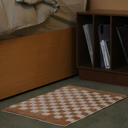 Plush Checkered Bathroom Mat