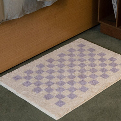 Plush Checkered Bathroom Mat