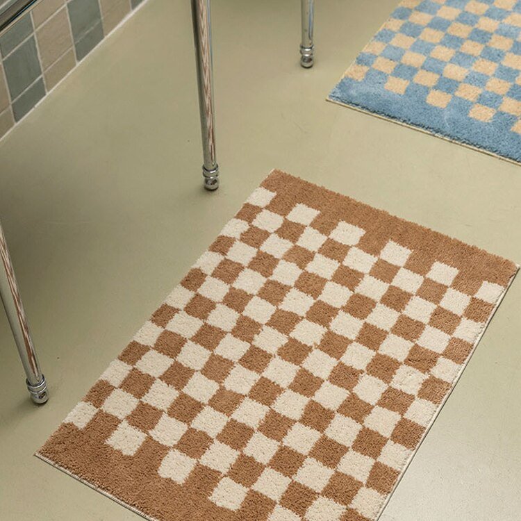 Plush Checkered Bathroom Mat - Fesara