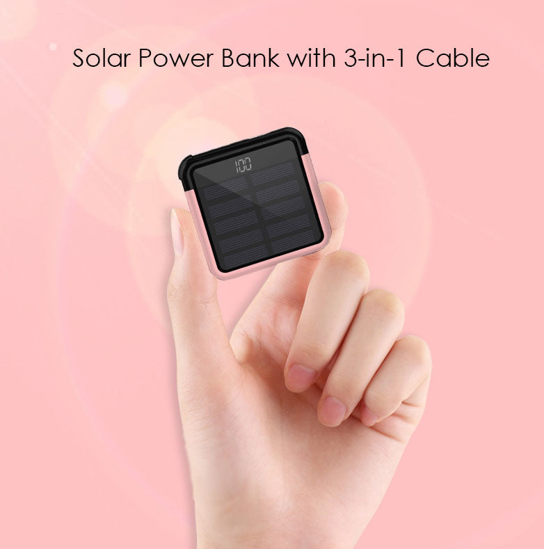 Compact Portable Solar Charger with Hidden Cable - Fesara