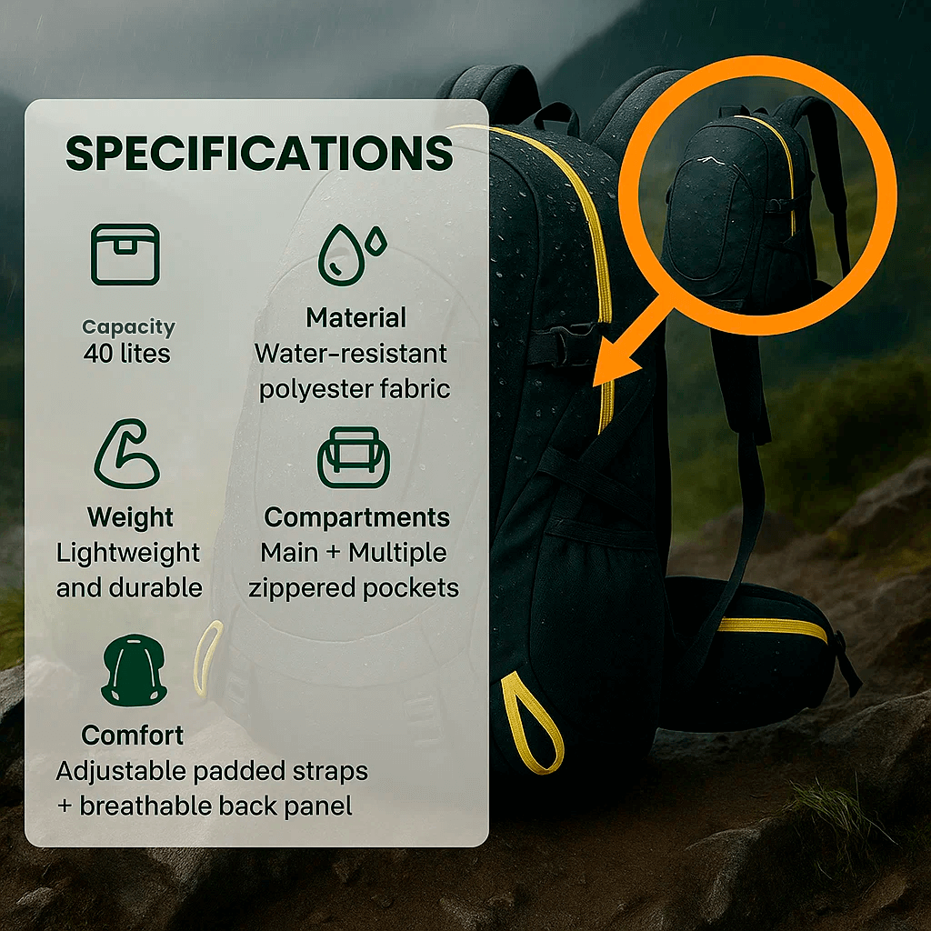Waterproof Hiking Backpack 40L for Outdoor Travel