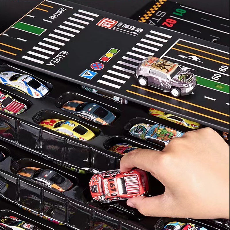 Compact Retro Car Playset with Built-in Garage for Kids