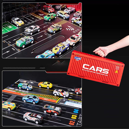 Compact Retro Car Playset with Built-in Garage for Kids