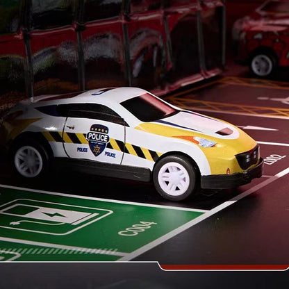 Compact Retro Car Playset with Built-in Garage for Kids