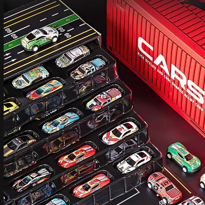 Compact Retro Car Playset with Built-in Garage for Kids