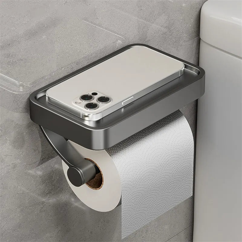 Space Saving Toilet Paper Holder with Storage Shelf