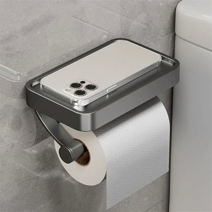 Space Saving Toilet Paper Holder with Storage Shelf