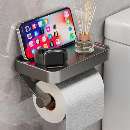 Space Saving Toilet Paper Holder with Storage Shelf