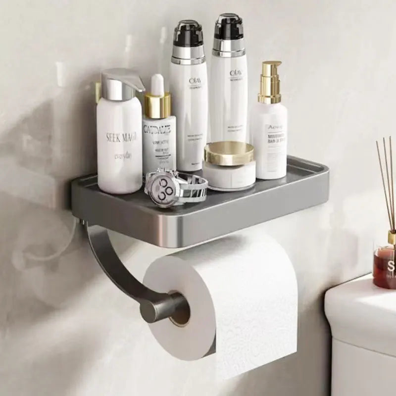 Space Saving Toilet Paper Holder with Storage Shelf