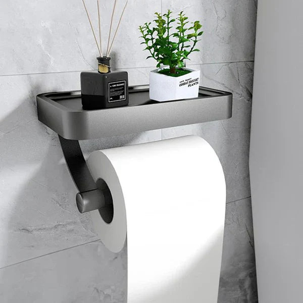 Space Saving Toilet Paper Holder with Storage Shelf