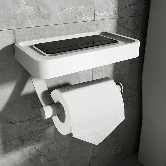 Space Saving Toilet Paper Holder with Storage Shelf