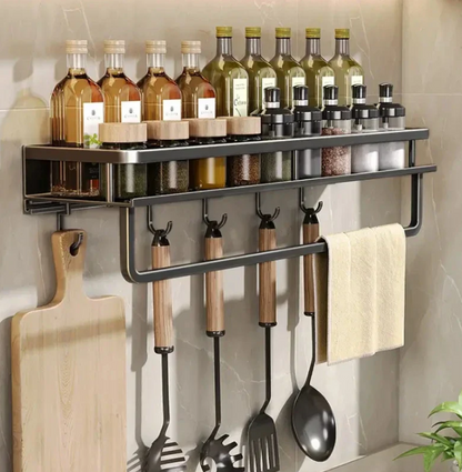 Space-Saving Kitchen Shelf with Towel Bar and Storage