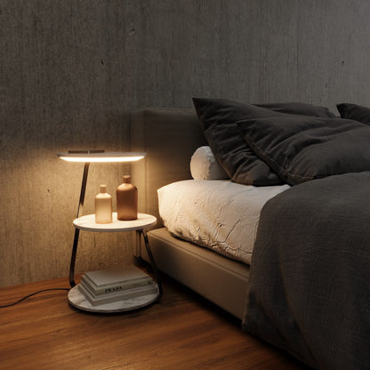 Space Saving Double Shelf Nightstand Lamp