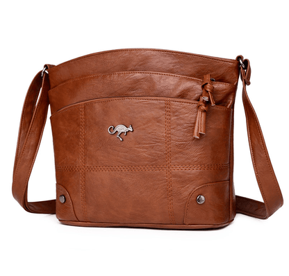 Classic Brown Leather Crossbody Bag - Fesara