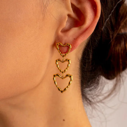Triple Layered Heart Dangle Earrings - Fesara