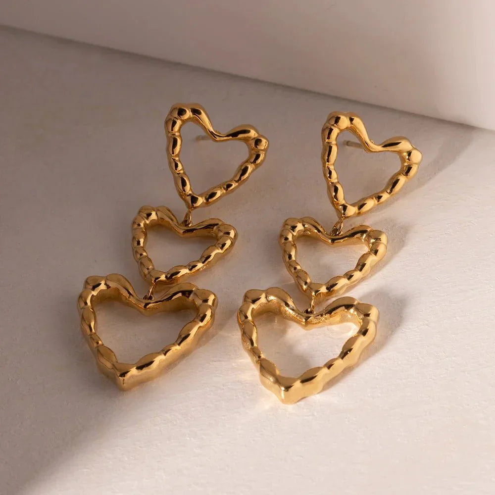 Triple Layered Heart Dangle Earrings