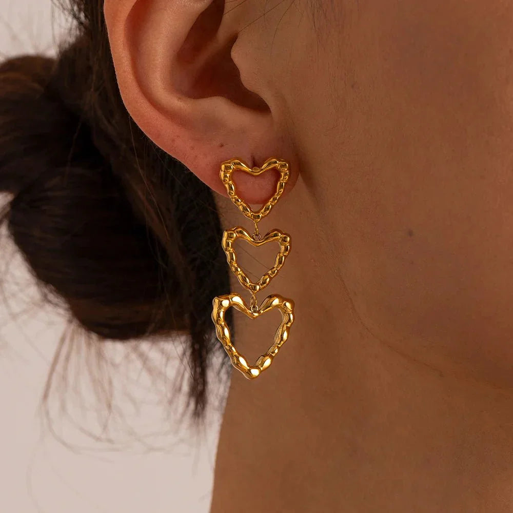 Triple Layered Heart Dangle Earrings