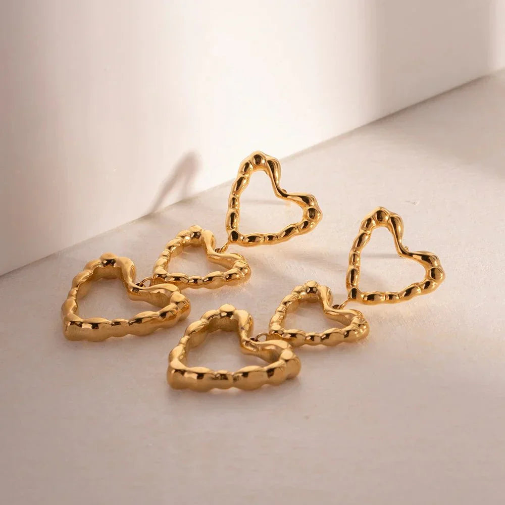 Triple Layered Heart Dangle Earrings