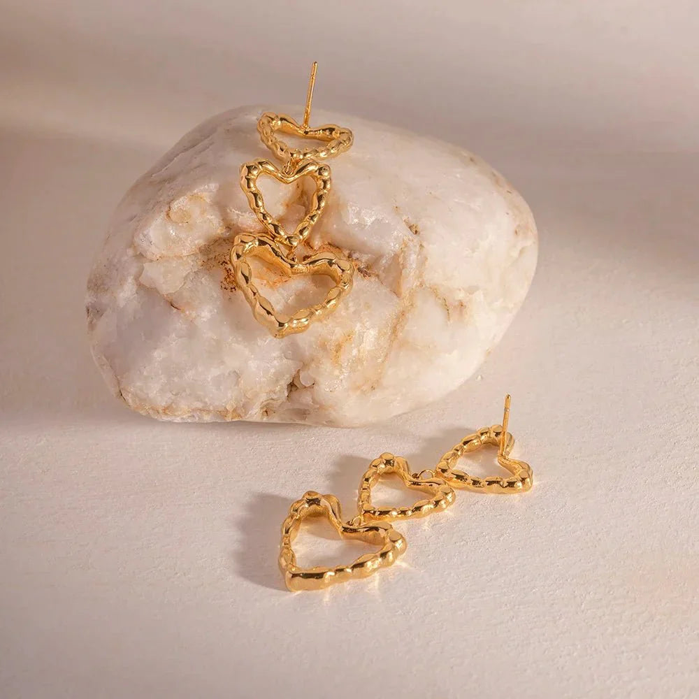 Triple Layered Heart Dangle Earrings