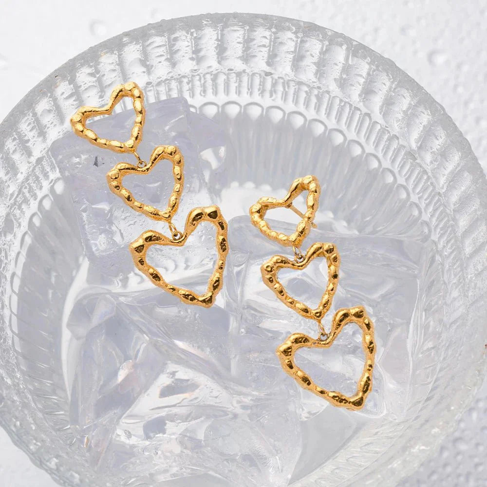 Triple Layered Heart Dangle Earrings