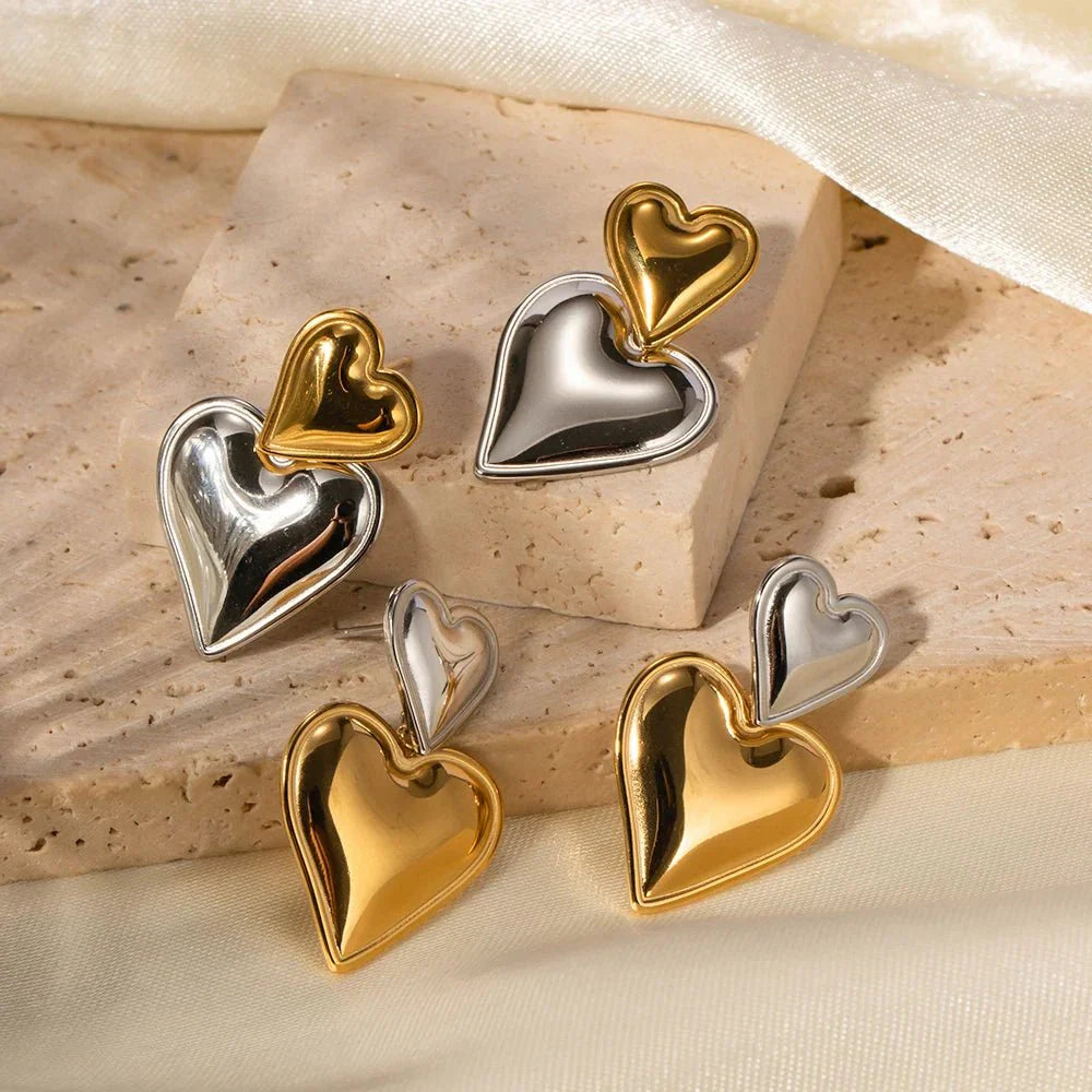 Lovely Double Heart Drop Earrings