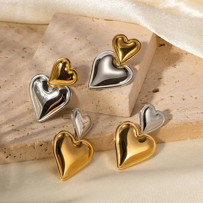 Lovely Double Heart Drop Earrings